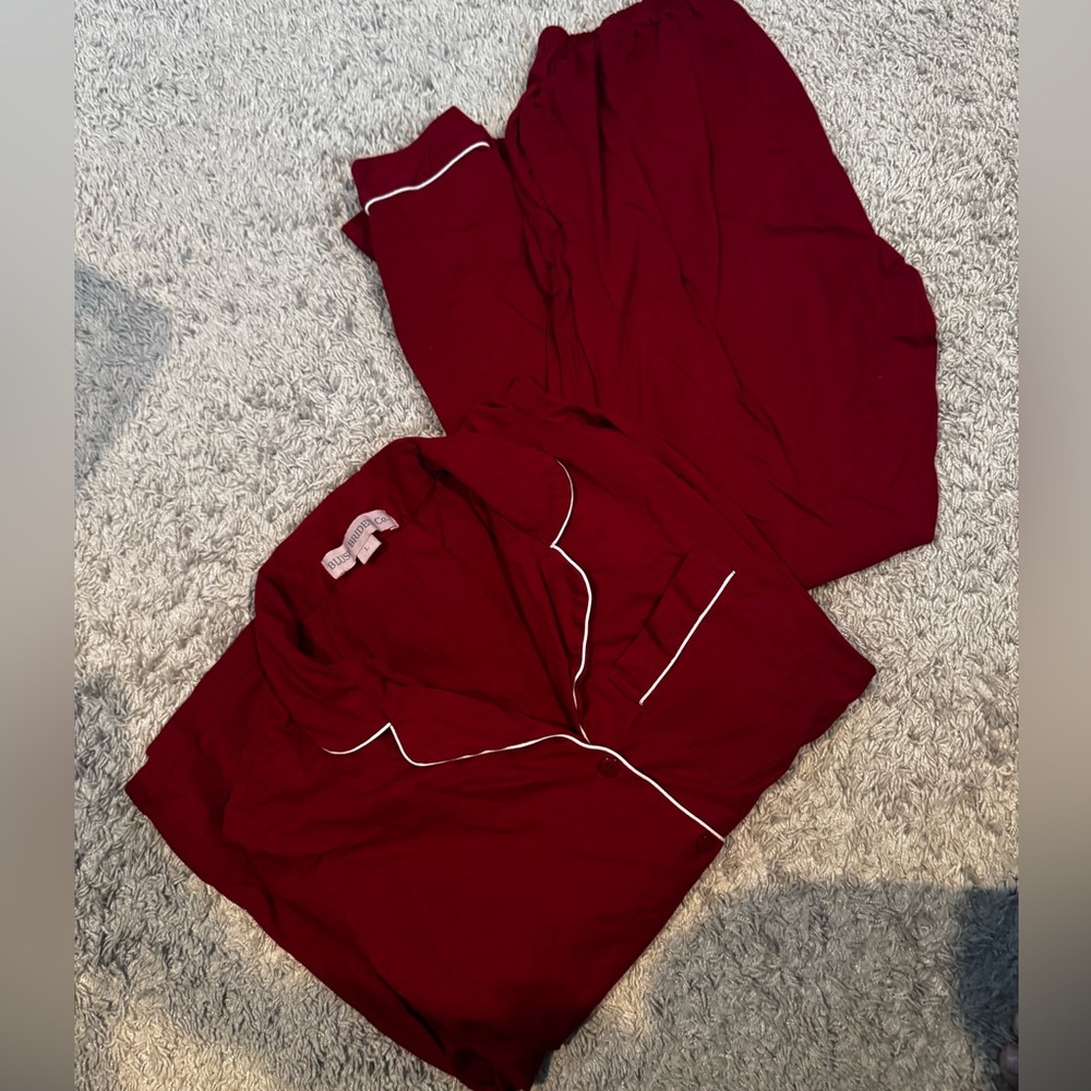 Elegant Burgundy Pajama Set with White Trim